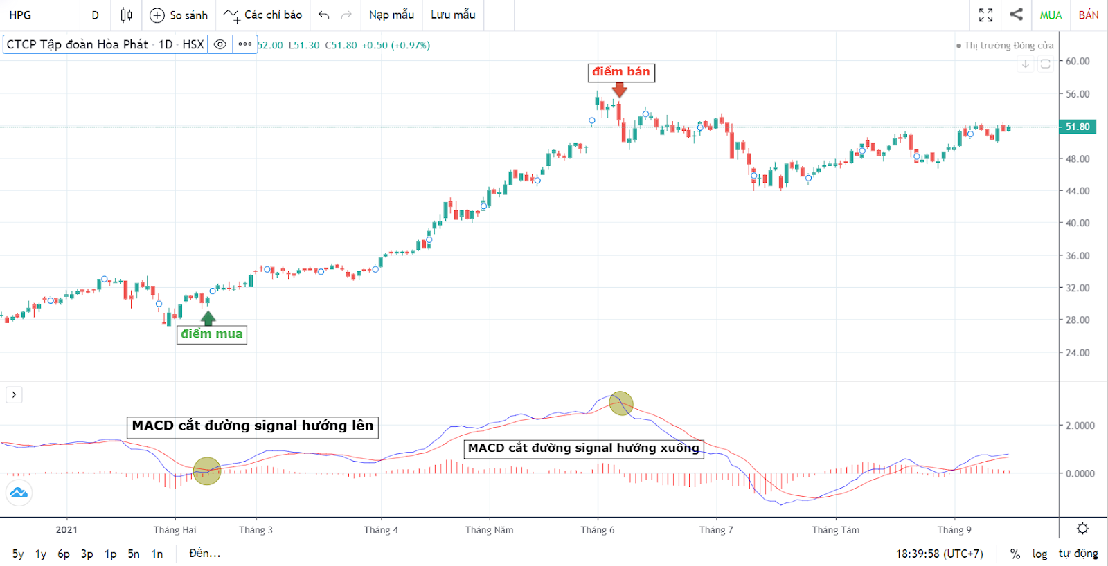 Đường MACD cắt đường Tín Hiệu